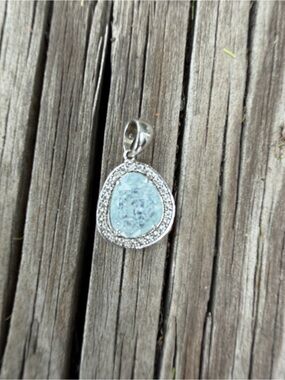 Aquamarine-Blue Teardrop Pendant Necklace - Silver Accent